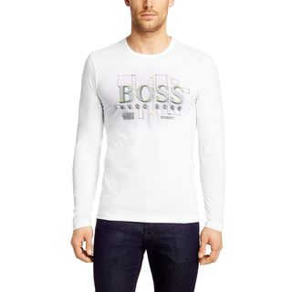 Hugo Boss Men's White Cotton Long Sleeve T-shirt