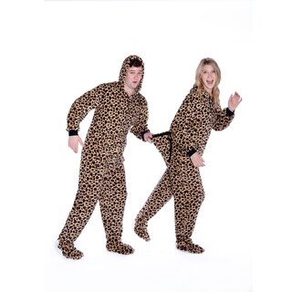 Big Feet Pajamas Unisex Leopard Plush Hoodie Footed Dropseat One-piece Pajamas