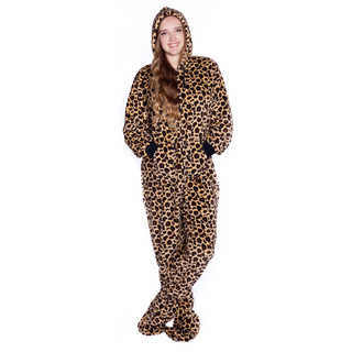 Big Feet Pajama Co Adult Leopard Plush Hoodie Footed Onesie Pajamas