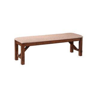 Karven Dark Hazelnut-finished Solid Wood Dining Bench with Tan Cushion