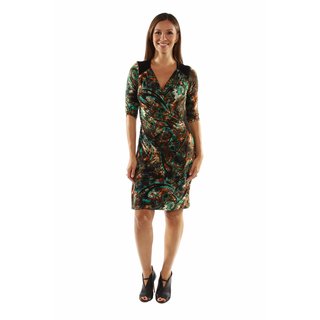 24/7 Comfort Apparel Peacock Pretty and Brilliant Style Faux Wrap Dress