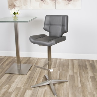 Grey Faux Leather Stainless Steel Swivel Barstool