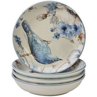 Certified International Indigold Bird White/Blue Ceramic 9.25-inch Soup/Pasta Bowls (Set of 4)