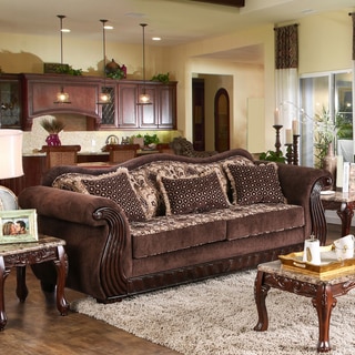 Furniture of America Renold Traditional Brown Printed Chenille Fabric Sofa