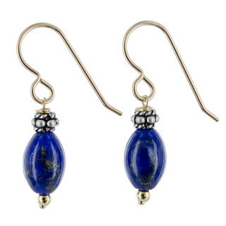 Ashanti Lapis Lazuli 14K GF Sterling Silver Bali Bead Handmade Dangle Drop Earrings