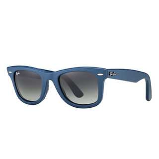 Ray Ban Square Wayfarer RB2140QM Leather Blue Frame Grey Mirror Lenses (50mm) Sunglasses