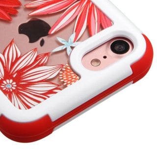 Insten Red/ White Spring Daisies Hard PC/ Silicone Dual Layer Hybrid Rubberized Matte Case Cover For Apple iPhone 7
