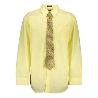 Tuscany Men's Lemon Regular-fit Solid Long-sleeve Dress Shirt With Mystery Tie Set