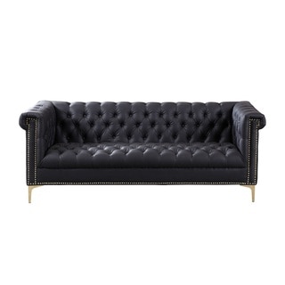 Chic Home Patton PU Leather Goldtone Metal Y-leg Sofa, Black