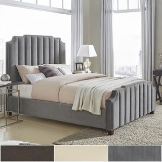 Chareau King Size Velvet Upholstered Nailhead Bed and Headboard by INSPIRE Q