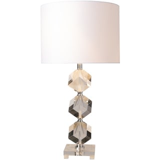 Alstonia Table Lamp with Silver/Clear Base and White Shade
