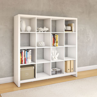 kathy ireland Office New York Skyline 16 Cube Room Divider Bookcase in Plumeria White