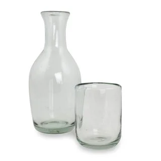 Blown Glass Carafe and Glass Set, 'Clarity' (Mexico)