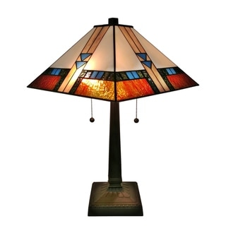 Amora Lighting 23-inch Square Tiffany-style Glass Mission Table Lamp