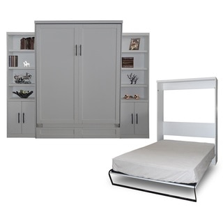Queen Andrew Pearl White Murphy Bed with 2-Door Bookcases