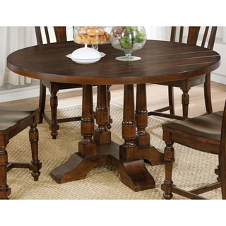 Furniture of America Lumin Rustic Country Style Plank Top Brown Cherry Round Dining Table