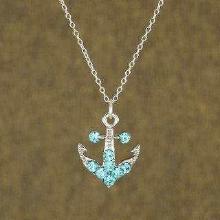 Jewelry by Dawn Sterling Silver Aqua Rhinestone Pewter Anchor Pendant Necklace
