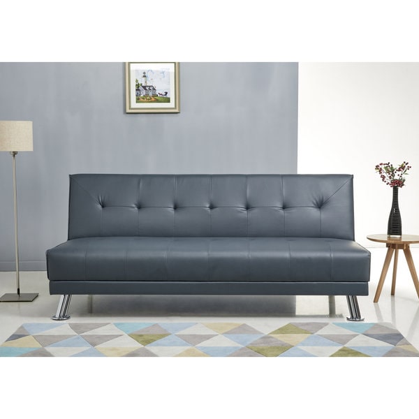 ABBYSON Lexi Steel Blue Leather Sofa Bed