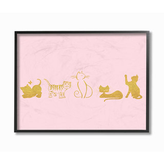 'Gold Cat Silhouette - Pink' Framed Giclee Texturized Art