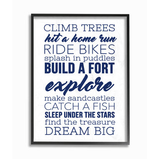 'Climb Trees Dream Big - Navy with White ' Framed Giclee Texturized Art