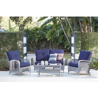 COSCO Outdoor Living 4-Piece Lakewood Ranch Steel Grey Woven Wicker Patio Furniture Conversation Set with Cushions