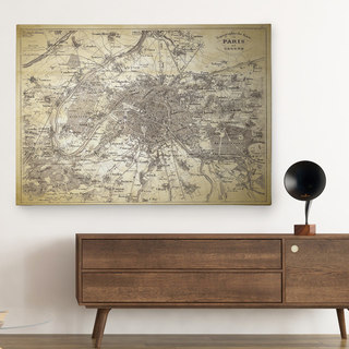 Antique Paris Stencil Map - Premium Gallery Wrapped Canvas