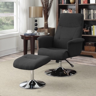 Portfolio Dahna Midnight Black Linen Chair and Ottoman