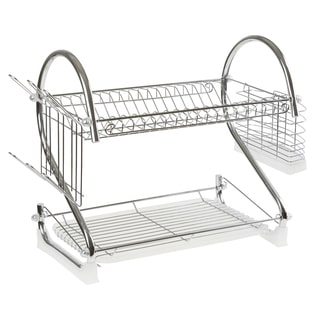 Chrome Dish Drying Rack  2 tiered with Cup and Utensil holders by Chef Buddy