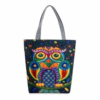 Modern Art Designer Inspired Bohemian Owl Canvas Tote Beachbag Shopping Bag