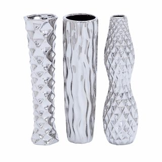 Modern Reflections Silver-tone Ceramic Vase (Pack of 3)
