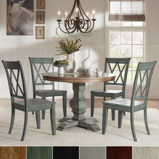 Eleanor Sage Green Round Solid Wood Top Double X Back 5-piece Dining Set by iNSPIRE Q Classic