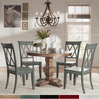 Eleanor Oak Round Soild Wood Top and X Back Chairs 5-piece Dining Set by iNSPIRE Q Classic