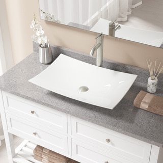 MR Direct V360 Bisque Porcelain Sink with Brushed Nickel Faucet and Popup Drain