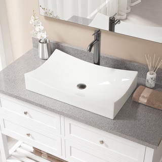 MR Direct V330 Bisque Porcelain Sink with Antique Bronze Faucet and Pop-up Drain