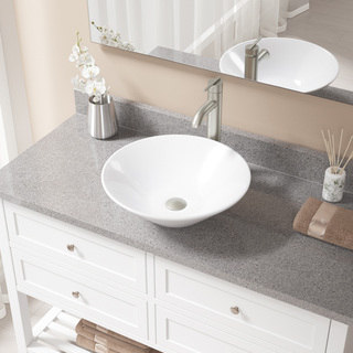 MR Direct V220-White Porcelain Sink With Brushed Nickel Faucet and Pop-Up Drain