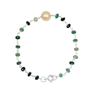 Orchid Jewelry Solid Sterling Silver 11ct Pearl and Emerald Beaded Bracelets