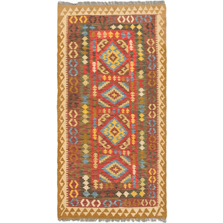Ecarpet Gallery Hand-Woven Hereke Kilim Brown, Red Wool Kilim (3'7 x 7'2)