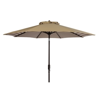 Safavieh Athens Inside Out Striped 9 Ft Crank Beige/ White Outdoor Umbrella