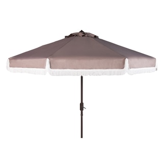 Safavieh Milan Fringe 9 Ft Crank Grey/ White Outdoor Umbrella