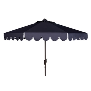 Safavieh Venice Single Scallop 9 Ft Crank Navy/ White Outdoor Umbrella