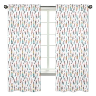 Sweet Jojo Designs Feather Collection Turquoise and Coral Microfiber 84-inch Curtain Panel (Pair)
