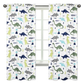 Sweet Jojo Designs Mod Dinosaur Collection Blue/Green Microfiber 84-inch Curtain Panel Pair