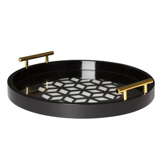 Kate and Laurel Caspen Round Cut-out Pattern Decorative Gold Metal Handles Tray