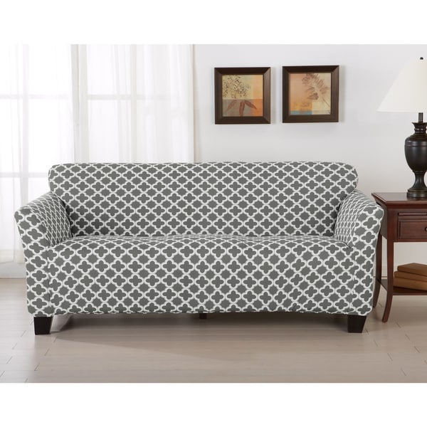 Brenna Collection Trellis Print Stretch Form Fitted Sofa Slip Cover