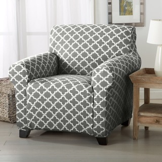 Brenna Collection Trellis Print Stretch Form-Fitted Chair Slipcover