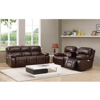 Hydeline by Amax Westminster II Top Grain Leather Brown Power Reclining Sofa and Loveseat with Articulating Headrest
