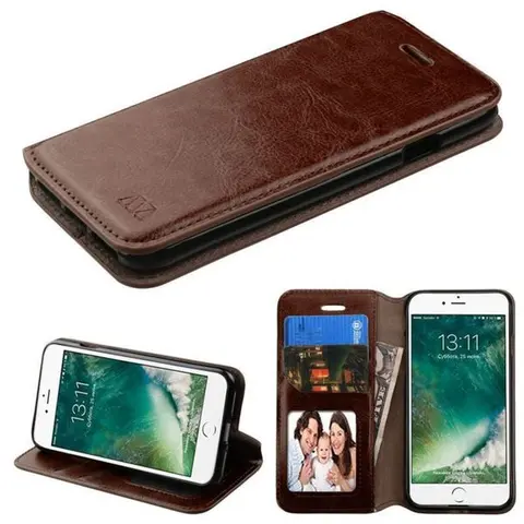 INSTEN Leather Cover Case with Stand/ Wallet Flap Pouch/ Photo Display For Apple iPhone 7/ iPhone 8