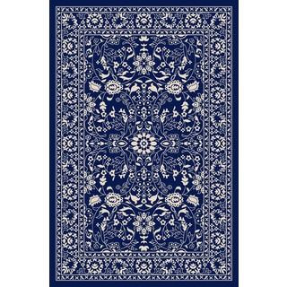 Anne Collection Oriental Mahal Blue/Grey/Teal Non-Slip Runner Rug (2' 2 x 6')