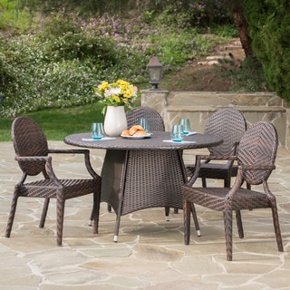 Dixon Outdoor Round Wicker 5-piece Dining Set with Umbrella Hole by Christopher Knight Home