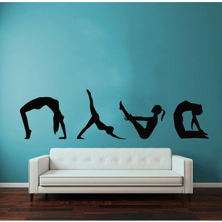 Exercise Girl Meditation Gym Pilates Sport Woman Vinyl Sticker Home Wall Art Nursery Room Sticker Decal size 48x76 Color Black